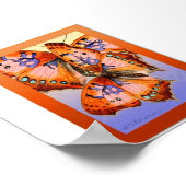 Rote lila Schmetterlinge auf goldblauer abstrakter Poster (Ecke)