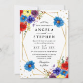 Rote, Lila und blaue Sommer-Blume Einladung (Vorderseite)