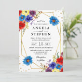 Rote, Lila und blaue Sommer-Blume Einladung (Stehend Vorderseite)