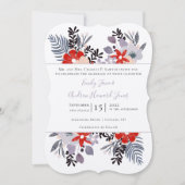 Rote Lila und Millenniums-Floral Ferns Typografie Einladung (Vorderseite)