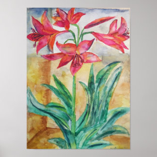 Rote Lilie Aquarell – Florales Wandkunst-Druck Poster