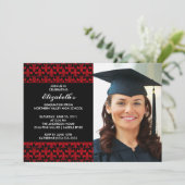 Rote Lilien-Abschluss-Einladung mit Foto Einladung (Stehend Vorderseite)