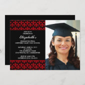 Rote Lilien-Abschluss-Einladung mit Foto Einladung (Vorne/Hinten)