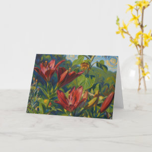 Rote Lilien Florale Kunst Garten Notizkarte Karte