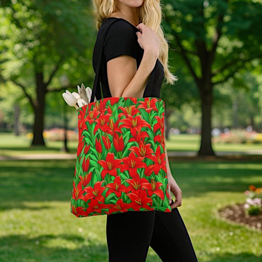 Rote Lilien-Tragetasche Tasche