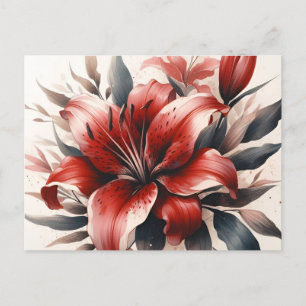 Rote Lilienblume Ästhetik Vintage Wasserfarbe Postkarte