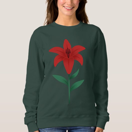 Rote Lilienblume Modernes Flachdesign Botanisches Sweatshirt (Vorderseite)