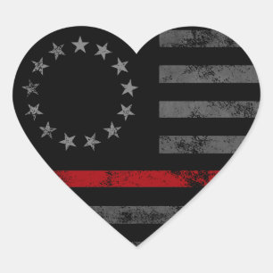 Rote Linie Ersthelfer Vintage Amerikanische Flagge Herz-Aufkleber