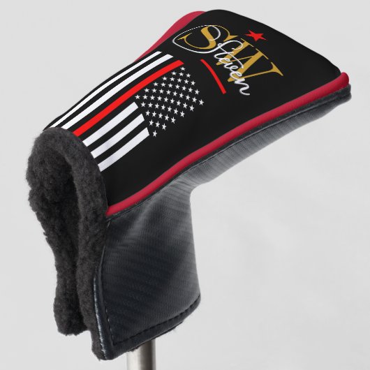 Rote Linie und Mit Monogramm Name / Moderne Unters Golf Headcover (3/4 Vorderseite)