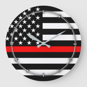 Rote Linie US-Flagge Große Wanduhr