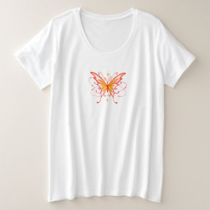 Rote Linie zeichnend Schmetterlingsmuster Große Größe T-Shirt