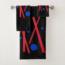 Rote Linien, blaue Punkte Badhandtuch Set