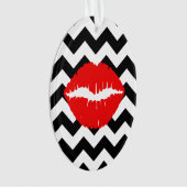 Rote Lippen auf schwarzen und weißen Zigzag Ornament (Vorderseite)