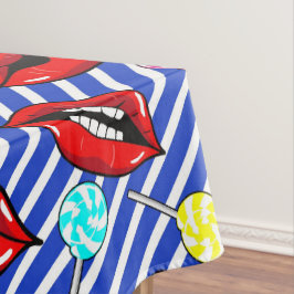 Rote Lippen Blaue Streifen Tischdecke