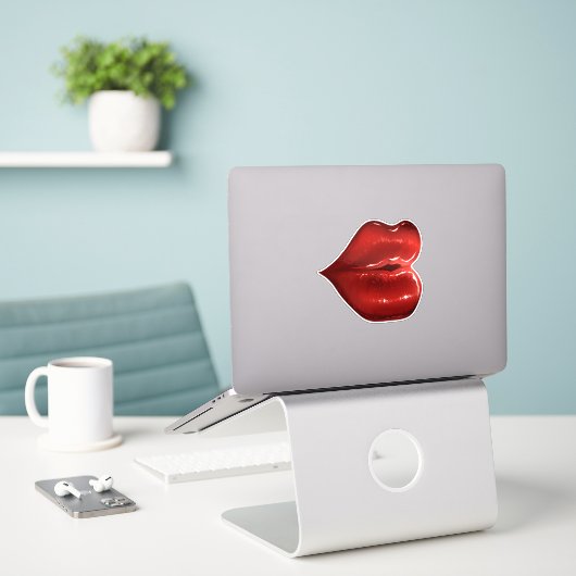 Rote Lippen Custom-Cut Vinyl Sticker Kiss (Laptop auf Schreibtisch)