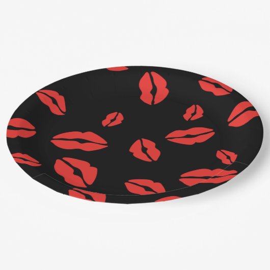 Rote Lippen Druckplatte Pappteller (Schrägansicht)
