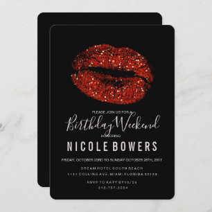 Rote Lippen Einladung zum Geburtstag Wochenende