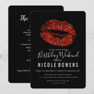 Rote Lippen Einladung zum Geburtstag Wochenende