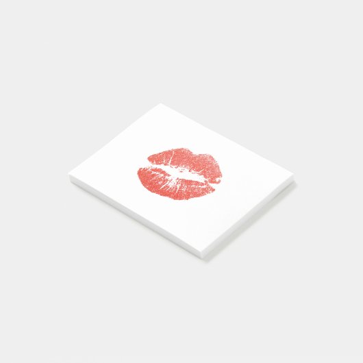 Rote Lippen Kiss Lipstick Post-it Klebezettel (angewinkelt)