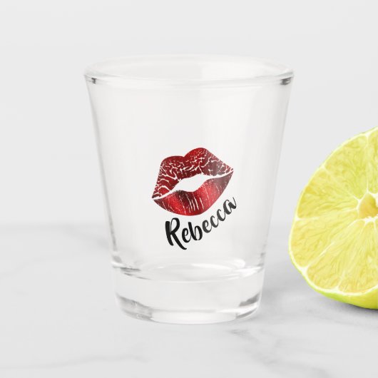 Rote Lippen Kiss Personalisiertes Shotglas Schnapsglas (Vorderseite)