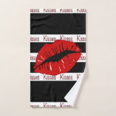 Rote Lippen Kisses Black Strip Badetuch Set (Handtuch)