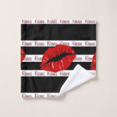 Rote Lippen Kisses Black Strip Badetuch Set (Waschlappen)
