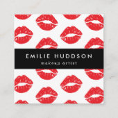 Rote Lippen, Kuss, Lippenmuster, Schminkkünstler Quadratische Visitenkarte (Vorderseite)