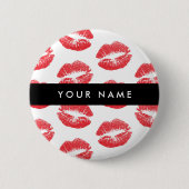 Rote Lippen, Kuss, Lipstick, Ihr Name, Personalisi Button (Vorderseite)
