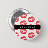 Rote Lippen, Kuss, Lipstick, Ihr Name, Personalisi Button (Vorne & Hinten)