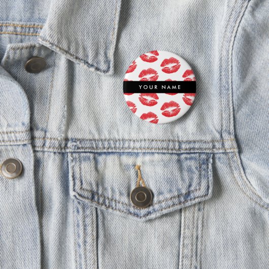 Rote Lippen, Kuss, Lipstick, Ihr Name, Personalisi Button (Beispiel)