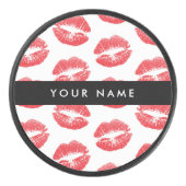 Rote Lippen, Kuss, Lipstick, Ihr Name, Personalisi Eishockey Puck (Vorderseite)