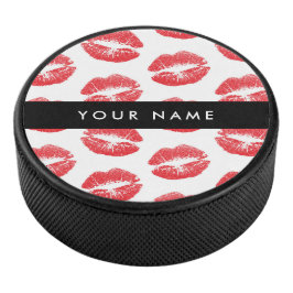 Rote Lippen, Kuss, Lipstick, Ihr Name, Personalisi Eishockey Puck