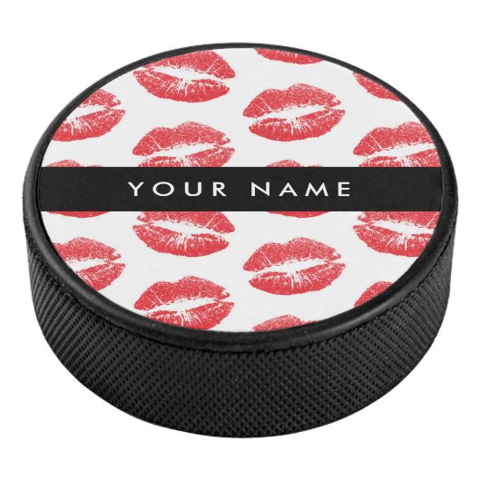 Rote Lippen, Kuss, Lipstick, Ihr Name, Personalisi Eishockey Puck (3/4)