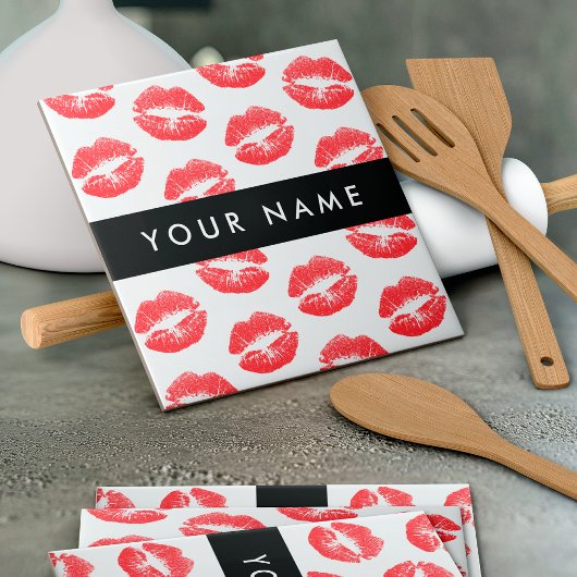 Rote Lippen, Kuss, Lipstick, Ihr Name, Personalisi Fliese