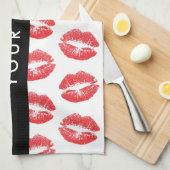 Rote Lippen, Kuss, Lipstick, Ihr Name, Personalisi Geschirrtuch (Viertel Falte)