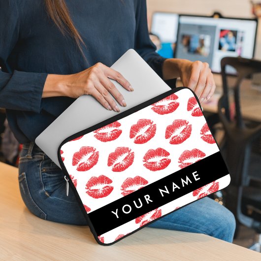 Rote Lippen, Kuss, Lipstick, Ihr Name, Personalisi Laptopschutzhülle
