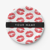 Rote Lippen, Kuss, Lipstick, Ihr Name, Personalisi Pappteller (Vorderseite)