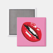 Rote Lippen Kuss Retro 80er Design Kühlschrankmagn Magnet (Vorderseite/Rückseite)