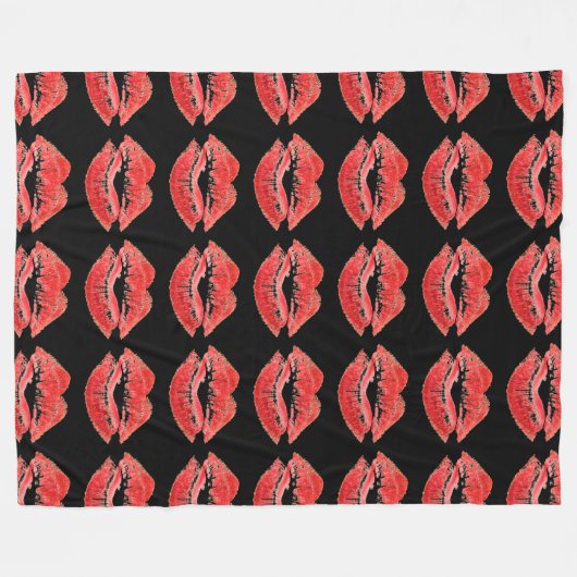 Rote Lippen Kuss Valentinstag Decke (Vorderseite (Horizontal))