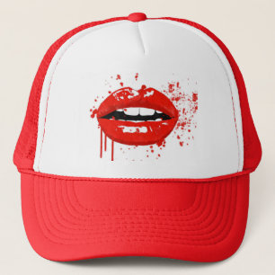 Rote Lippen küssen Beauty-Mode-Make-up Truckerkappe