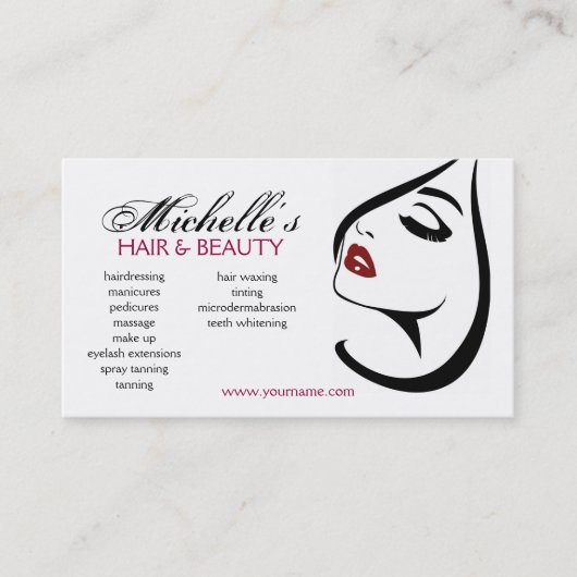 Rote Lippen, lange Wimpern Makeup Symbol Visitenkarte (Vorderseite)