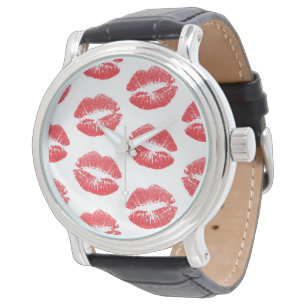 Rote Lippen, Lippenmuster, roter Lippenstift, Kuss Armbanduhr