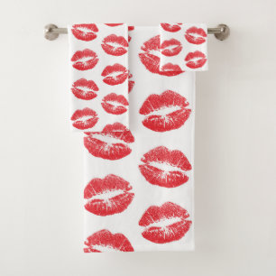 Rote Lippen, Lippenmuster, Roter Lippenstift, Kuss Badhandtuch Set