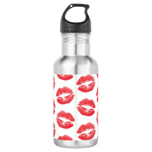 Rote Lippen, Lippenmuster, roter Lippenstift, Kuss Edelstahlflasche