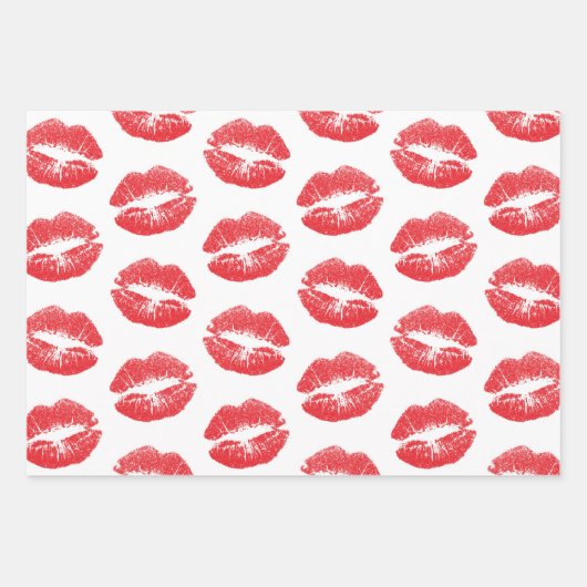 Rote Lippen, Lippenmuster, Roter Lippenstift, Kuss Geschenkpapier Set (Vorderseite 3)
