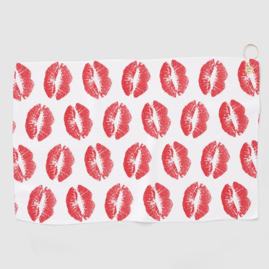 Rote Lippen, Lippenmuster, Roter Lippenstift, Kuss Golfhandtuch (Horizontal)