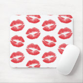 Rote Lippen, Lippenmuster, Roter Lippenstift, Kuss Mousepad (Mit Mouse)