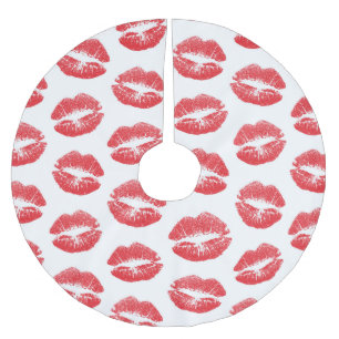 Rote Lippen, Lippenmuster, Roter Lippenstift, Kuss Polyester Weihnachtsbaumdecke