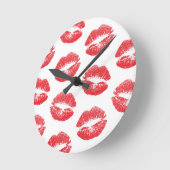 Rote Lippen, Lippenmuster, Roter Lippenstift, Kuss Runde Wanduhr (Winkel)