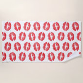 Rote Lippen, Lippenmuster, Roter Lippenstift, Kuss Strandtuch (Vorderseite)